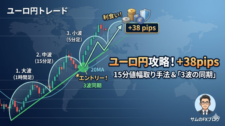 ユーロ円＋38pips利食い！15分値幅取り手法と「3波の同期」を解説するアイキャッチ画像