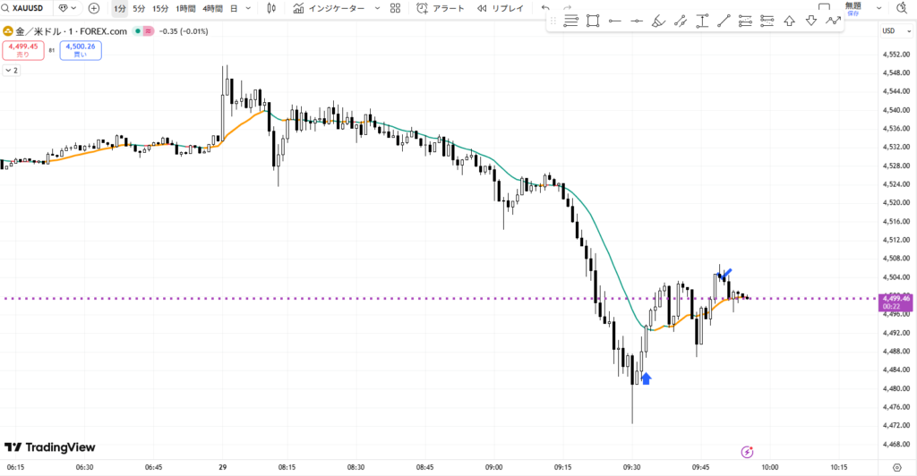 ゴールドFXの1分足エントリーポイントと値幅による決済根拠